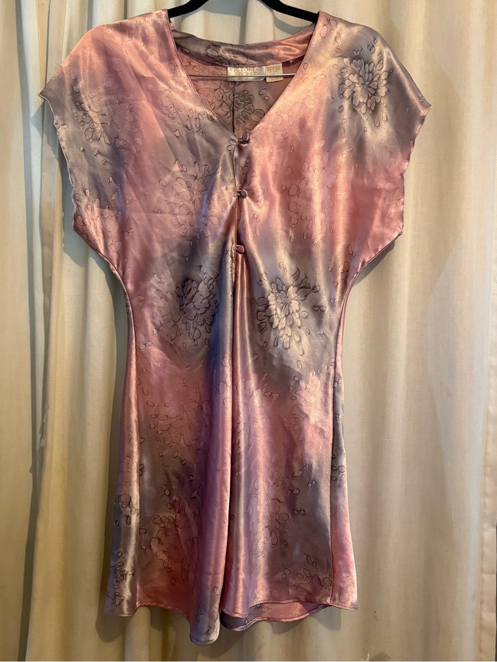 VTG Victorias Secret Gold Label Pink Purple Floral Satin Sleep Dress Size S 90s